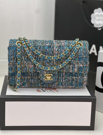 Ch*el classic 11.12 handbag tweed & gold-tone metal   6 × 9.9 × 2.5 in