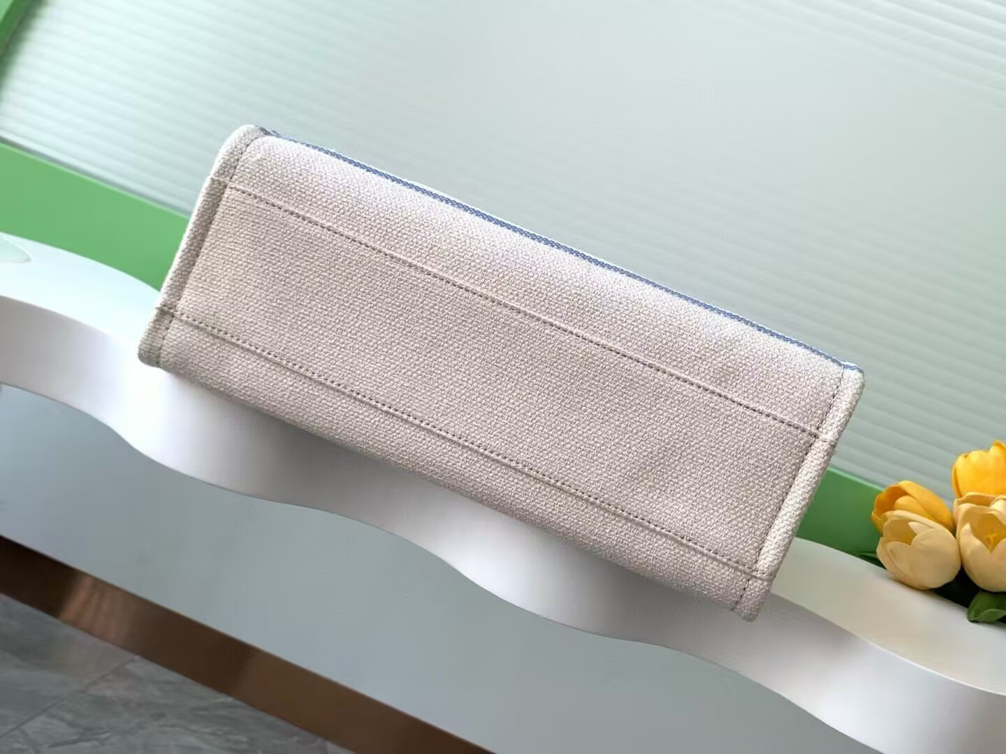 Ch*el shopping bag cotton canvas & gold-tone metal 34x27x16cm