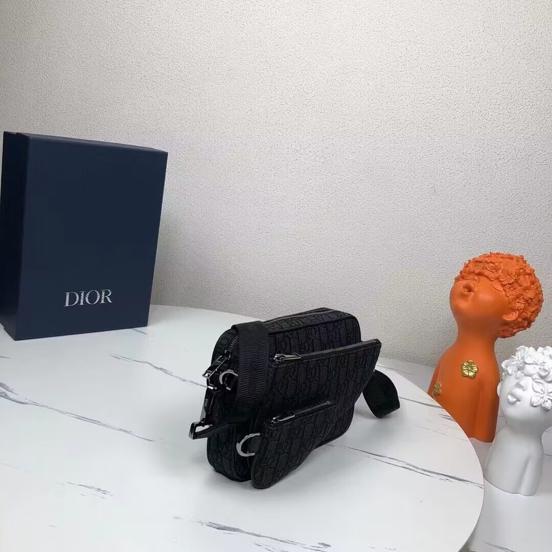 D*or saddle triple pouch black D*or oblique jacquard 18x25x5cm