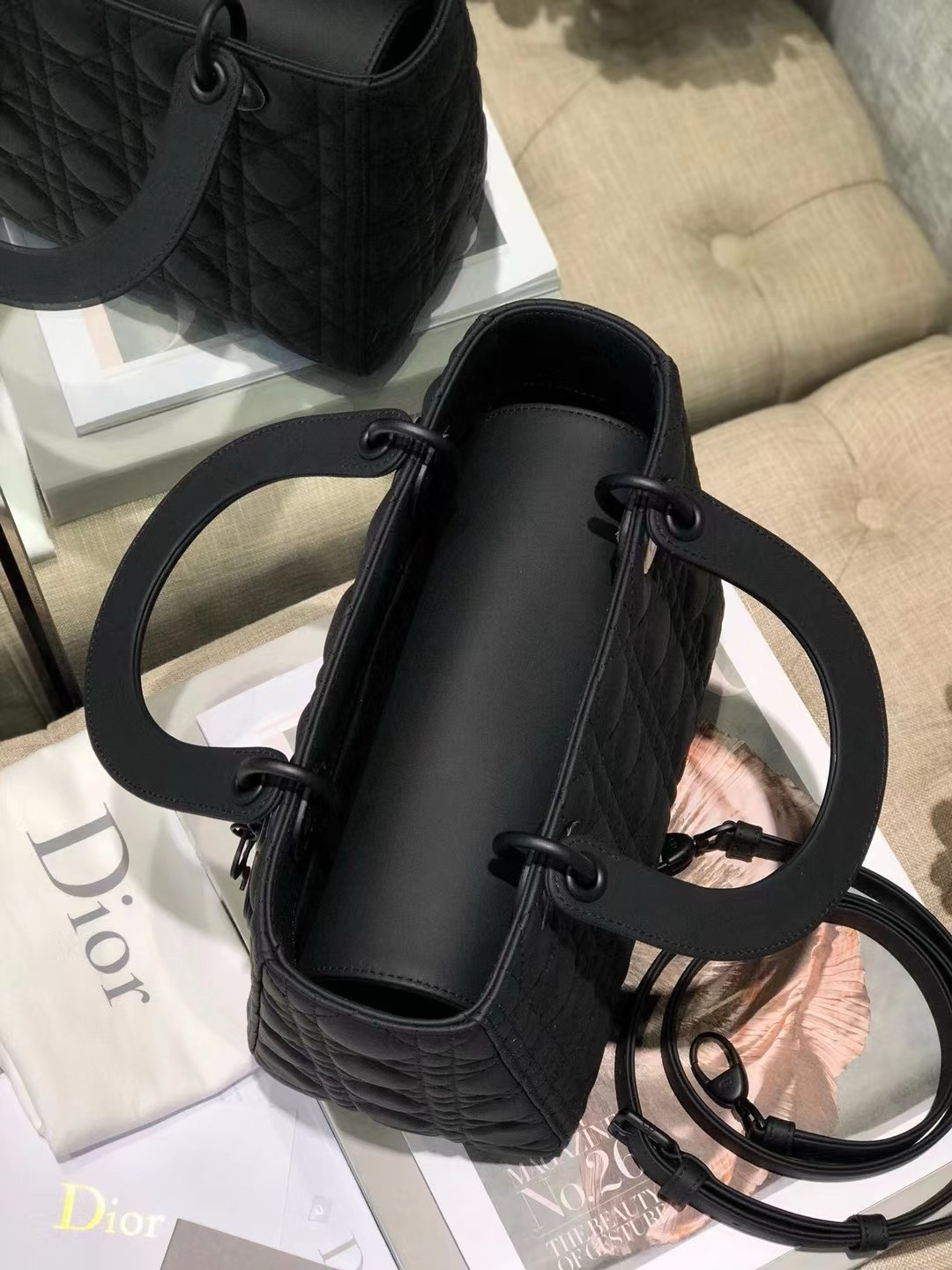 medium lady D*or bag 9.5 x 8 x 4.5 inches