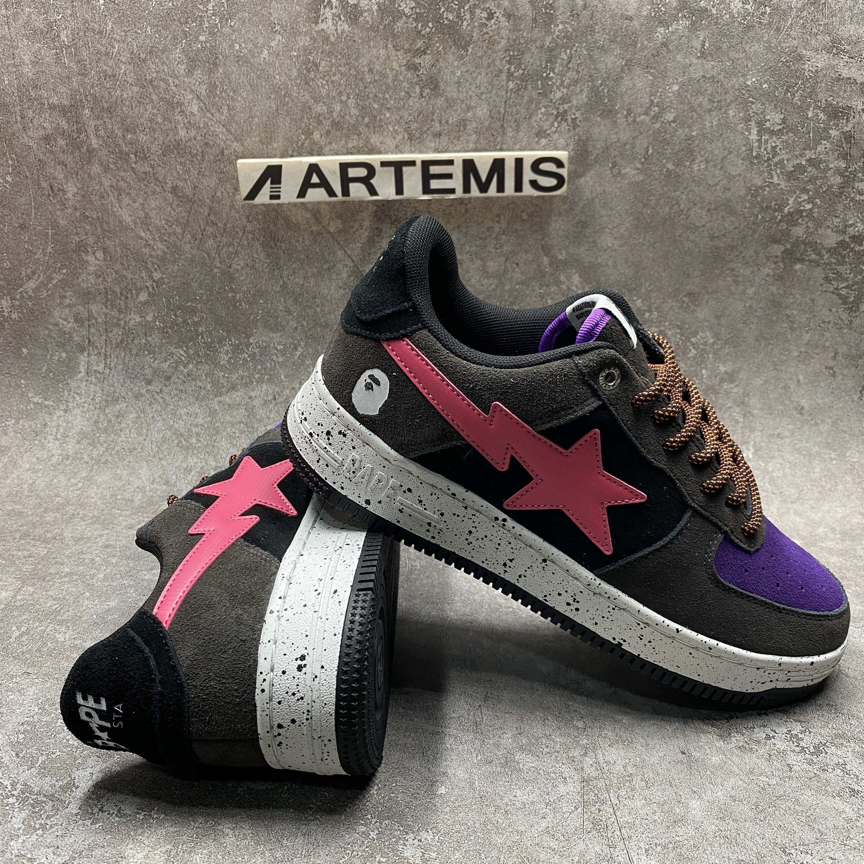 BP Sta Black Grey Pink Suede