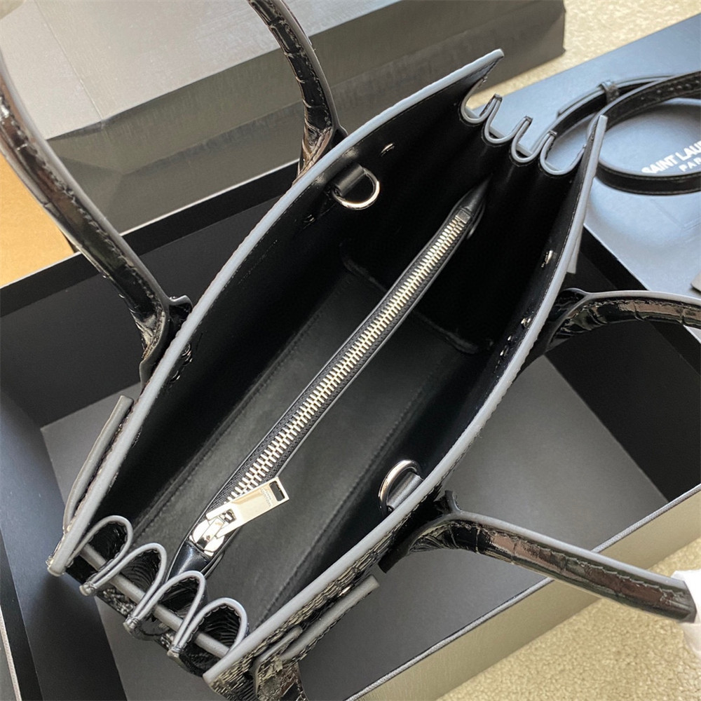 Y*L sac de jour baby in crocodile embossed leather black