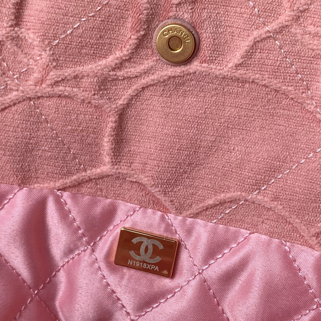 Ch*el 22 small handbag velvet pink 13.7×14.4×2.7 in