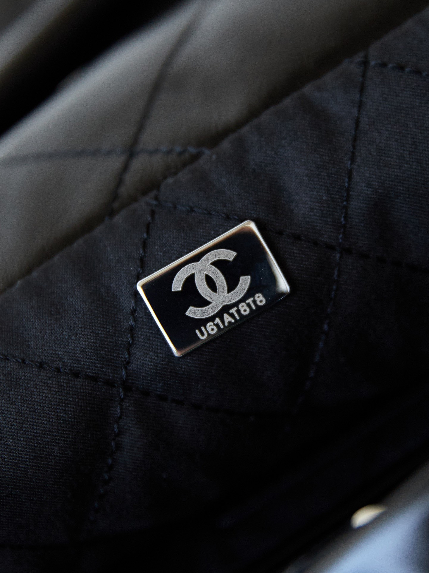 Ch*el 22 handbag shiny calfskin all black 15.2×16.4×3.1 in