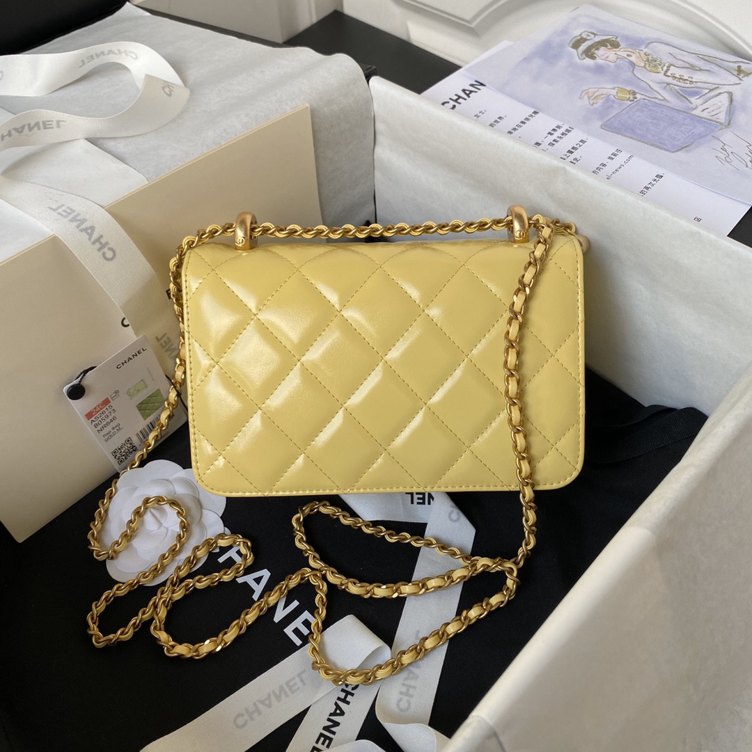 Ch*el mini flap bag yellow 12×19×8cm
