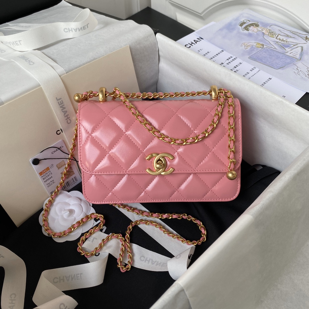 Ch*el mini flap bag pink 12×19×8cm