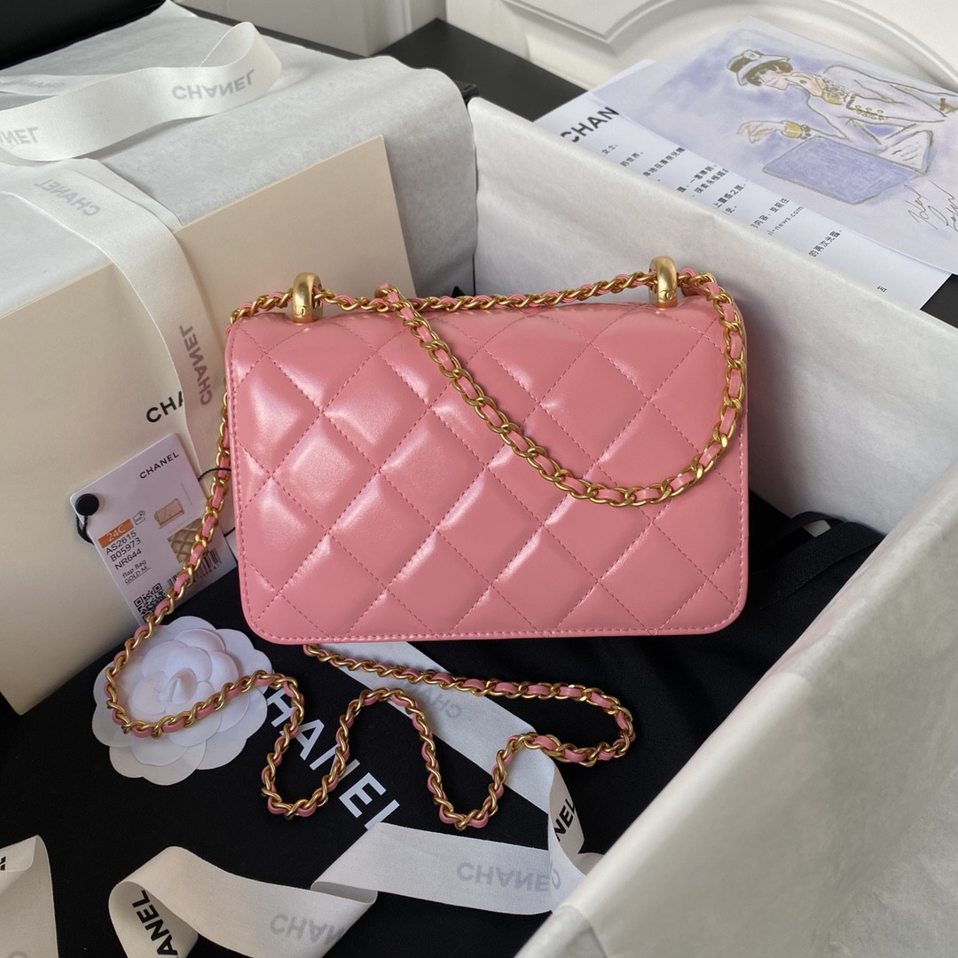 Ch*el mini flap bag pink 12×19×8cm