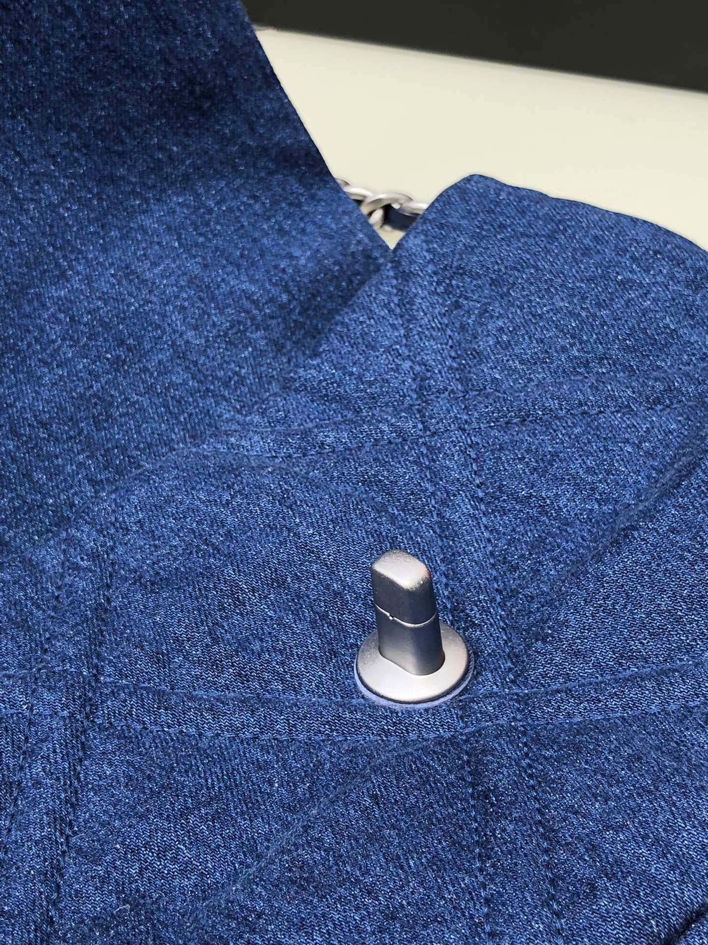 Ch*el 19 handbag, gold-tone, silver-tone & ruthenium-finish metal navy 6.2 × 10.1 × 3.5 in