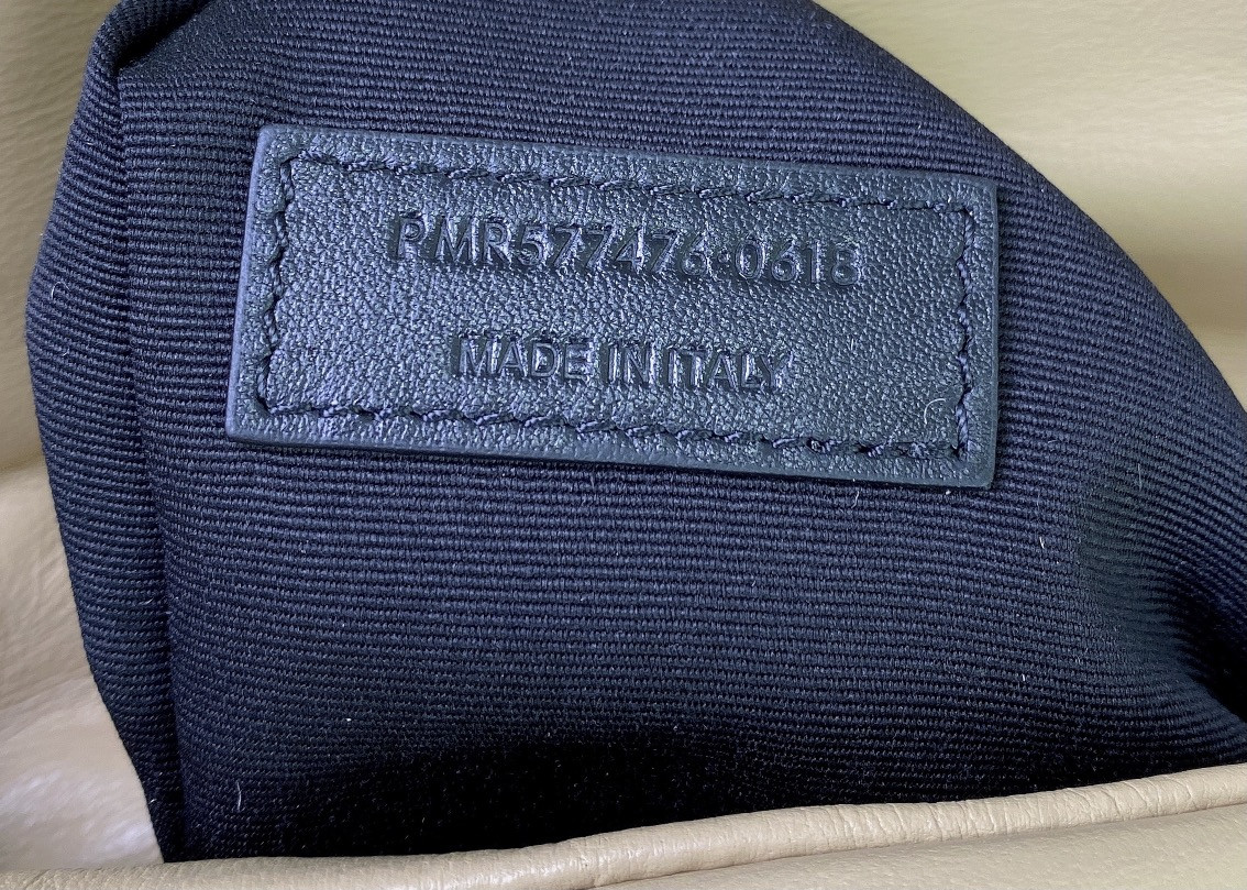 Y*L puffer small in nappa leather beige silver 11.4 x 6.6 x 4.3 inches