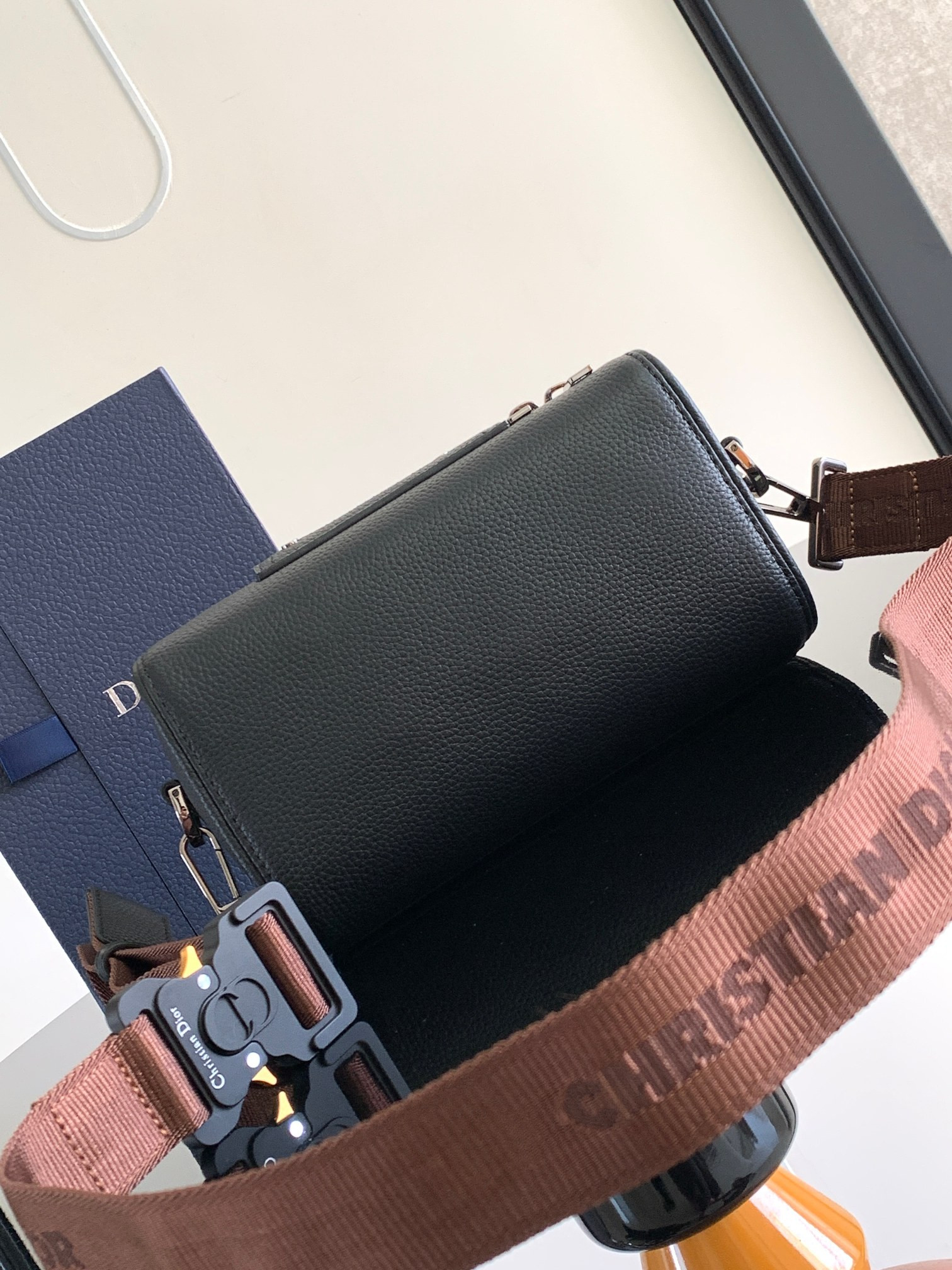 D*or lingot toiletry bag grained leather black black oblique mirage technical fabric 8.5 x 5 x 4 inches