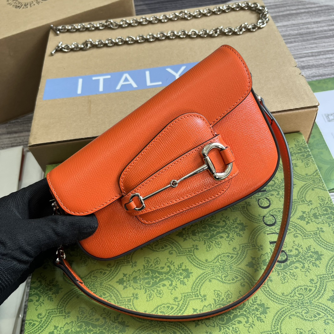 G*u*i horsebit 1955 mini shoulder bag orange 7.7"w x 5-3.1"h x 2.4-1.2"d