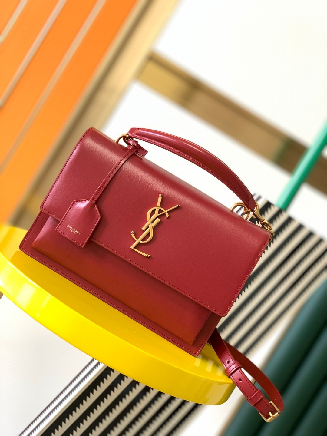 Y*L sunset large in smooth leather red 10.6 x 7 x 3.1 inches