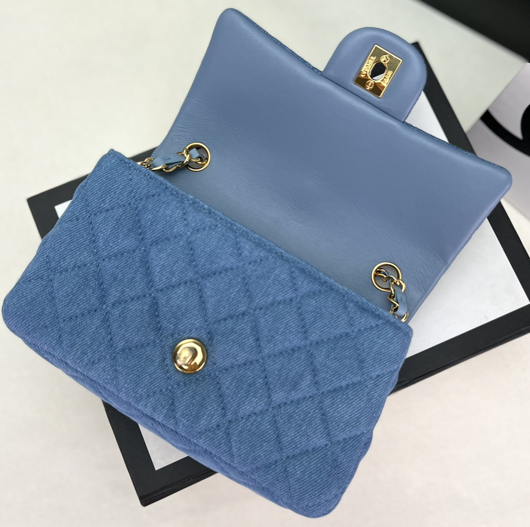 Ch*el mini classic 11.12 handbag tweed & gold-tone metal 4.7 × 7.8 × 2.3 in