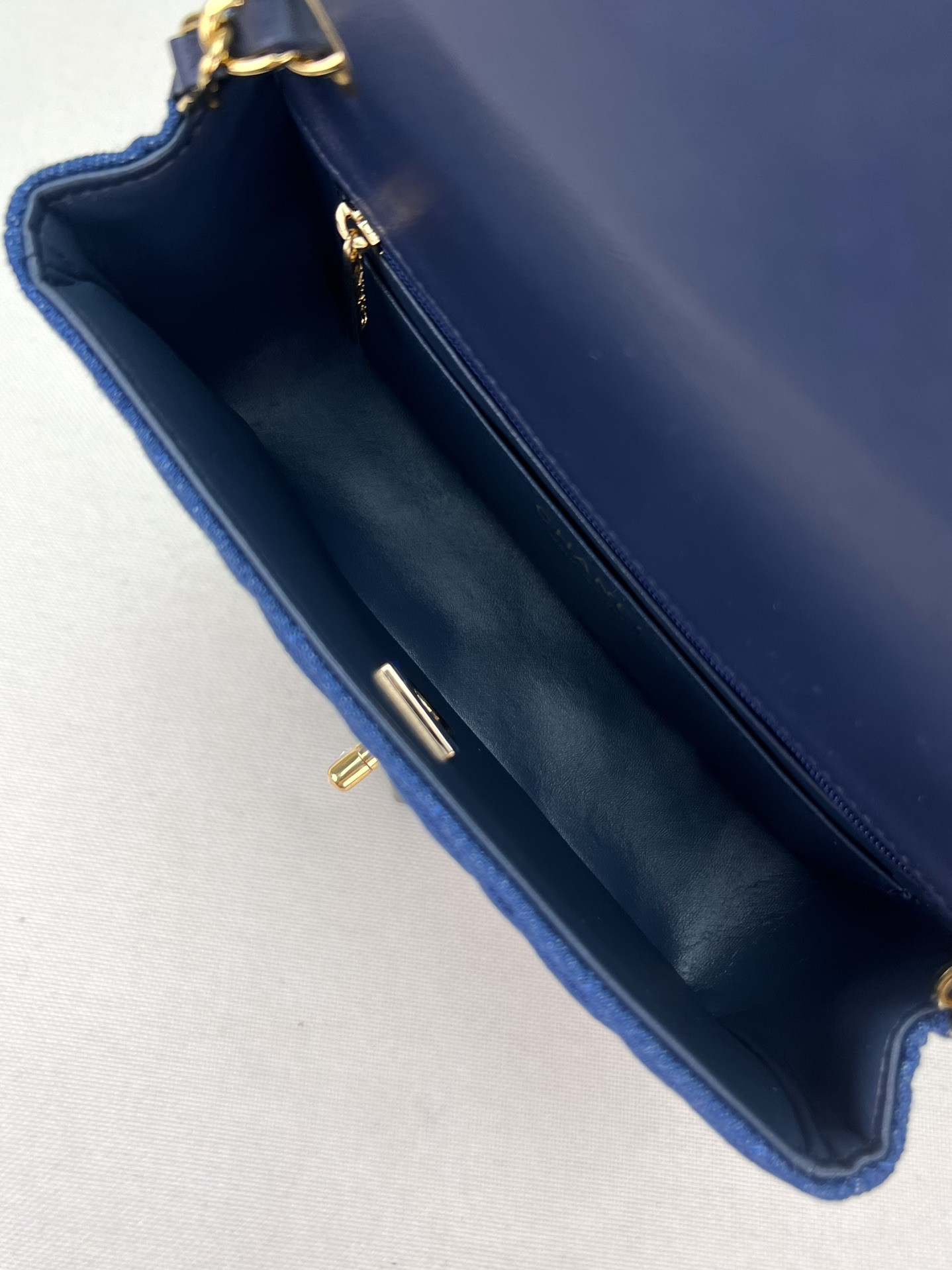 Ch*el mini classic 11.12 handbag tweed & gold-tone metal 4.7 × 7.8 × 2.3 in