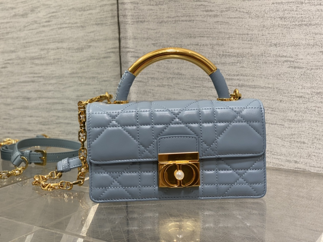 D*or small ange bag blue  latte macrocannage calfskin  20 x 12 x 5 cm