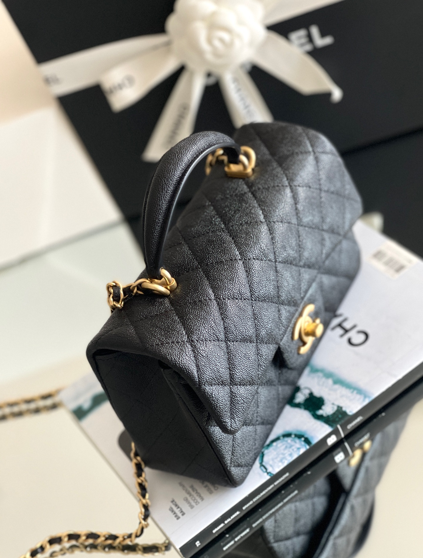 Ch*el mini classic handbag with top handle 13x20x9cm